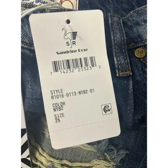 SANDRINE ROSE X FREE PEOPLE NY82 Wide Leg Distressed Blue Jeans NEW Size 25 - Picture 4 of 9